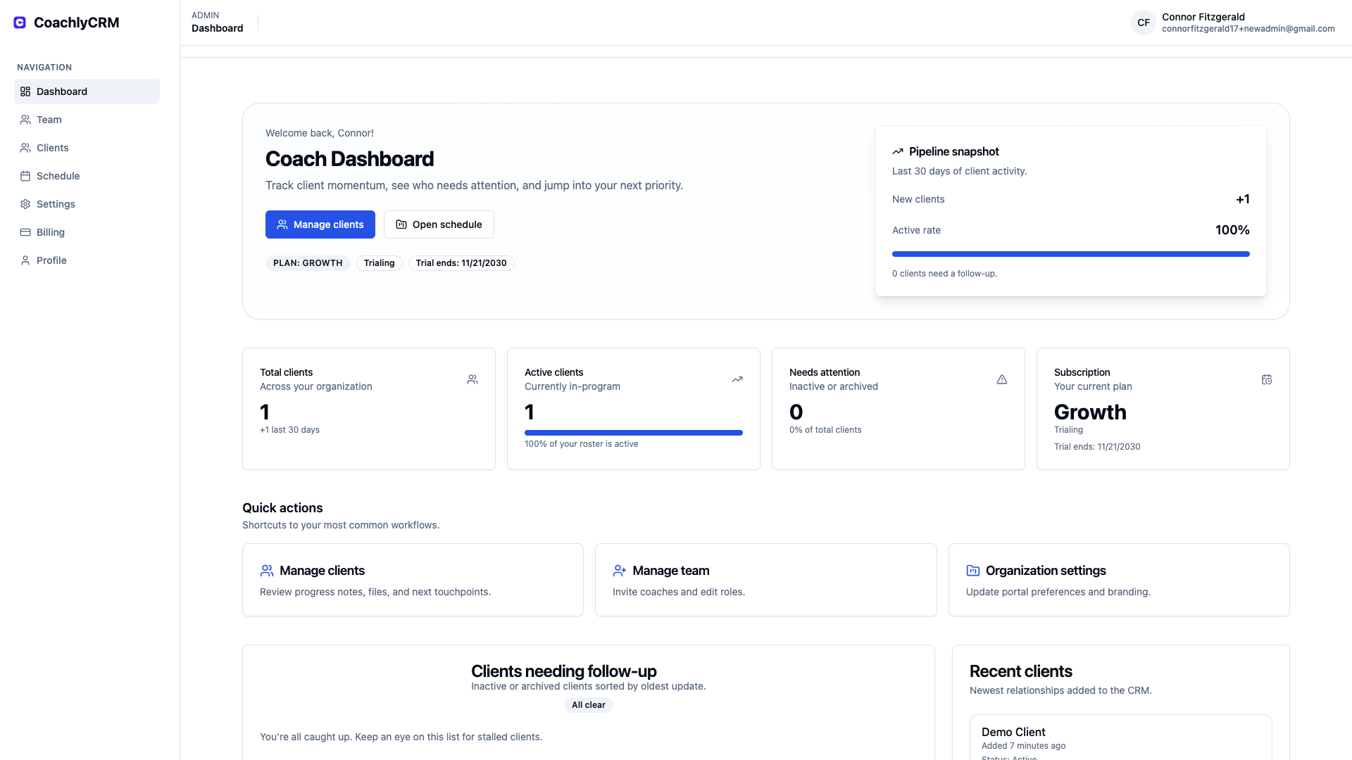 CoachlyCRM Dashboard